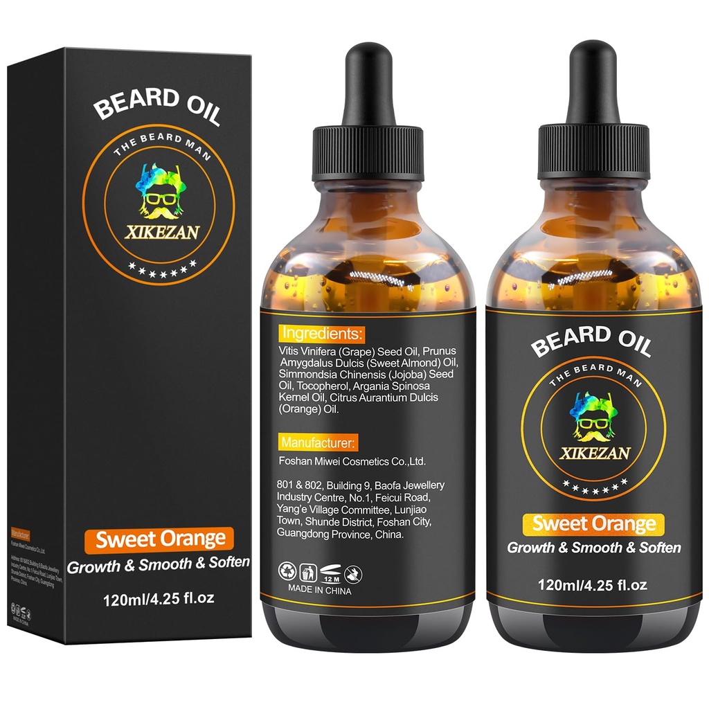 Beard Oil,120ml/4.25fl.oz Oil Promote Large Volume Beard Growth,Leave in Conditioner Beard Care Natural Sweet Orange Scent Mustaches Growth Soften Strength,Gifts for Men Him Dad