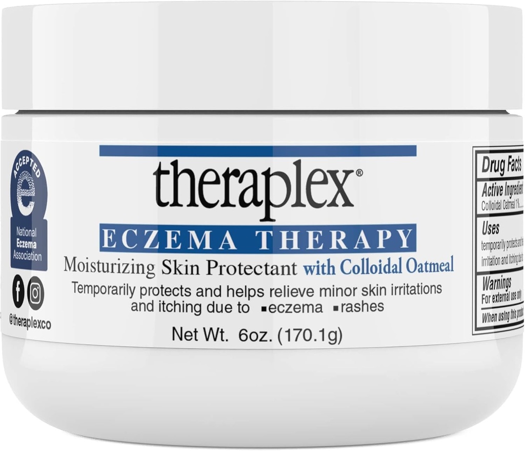Theraplex Eksem Terapi (6 oz) - Fugtgivende hudbeskyttelse med naturlige kolloide havregryn, Noncomedogen, og Hypoallergen, Fragrance- Free - National Eksem Association Seal of Godkendelsen