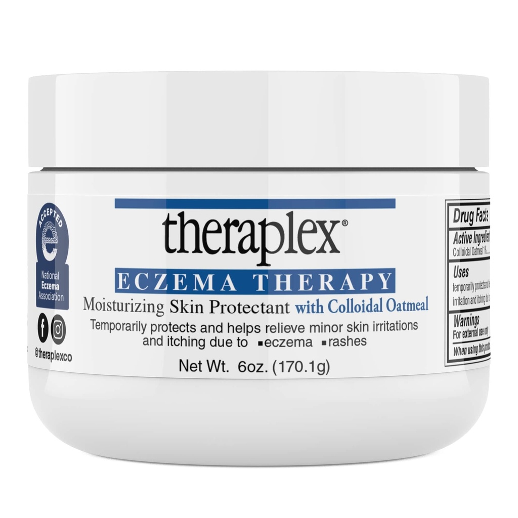 Theraplex Eksem Terapi (6 oz) - Fugtgivende hudbeskyttelse med naturlige kolloide havregryn, Noncomedogen, og Hypoallergen, Fragrance- Free - National Eksem Association Seal of Godkendelsen