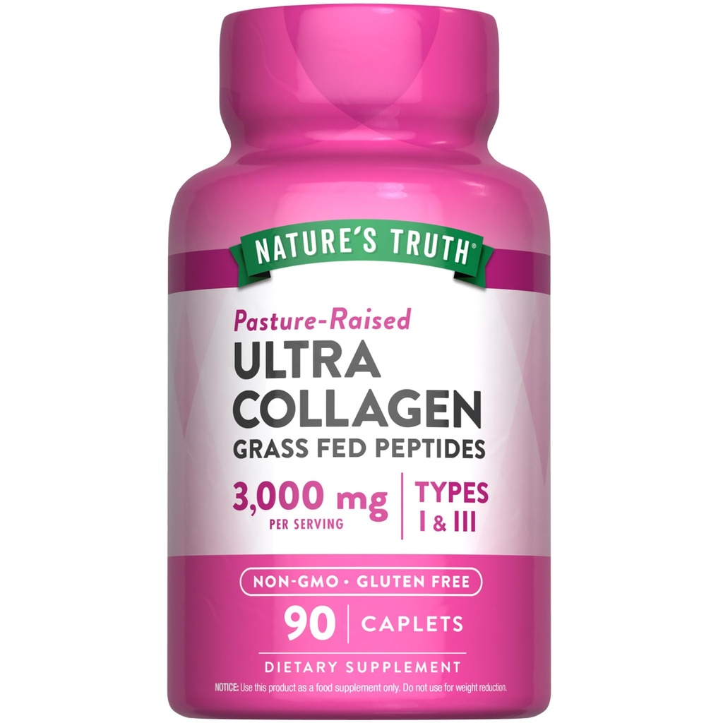 Nature 's Truth Collagen Peptider Mest124; 90 Caplets Mest124; Type 1 og 3 med vitamin C Mest124; Grass Fed, Non- GMO & Gluten Free Supplement