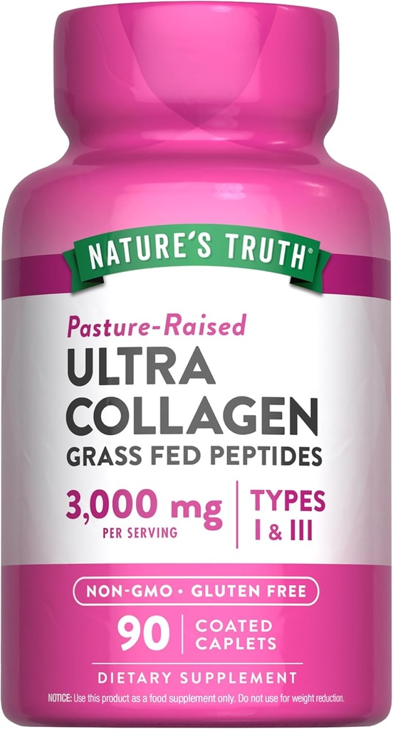 Nature's Truth Collagen Peptides | 90 Caplets | Type 1 and 3 with Vitamin C | Grass Fed, Non-GMO & Gluten Free Supplement