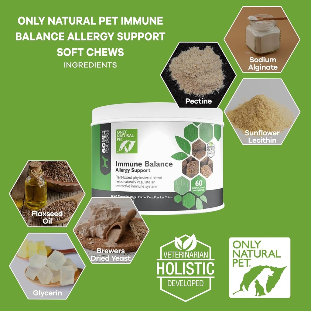 Kun Natural Pet immunbalance - Immunity Booster for Itchy Skin Licking & Scratching w / Phytosteroler til Sæson- eller fødevareallergier Vitamin supplement til raske hunde - 60 bløde tygger