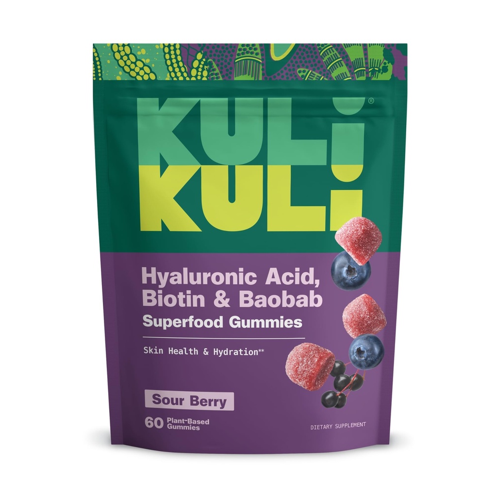 Kui Kui Super Gummies - Hudtillæg med Baobab, Elderberry, og Biotin - Hjælper support Skin Health - 60 Non- GMO, Gluten- Free Gummies