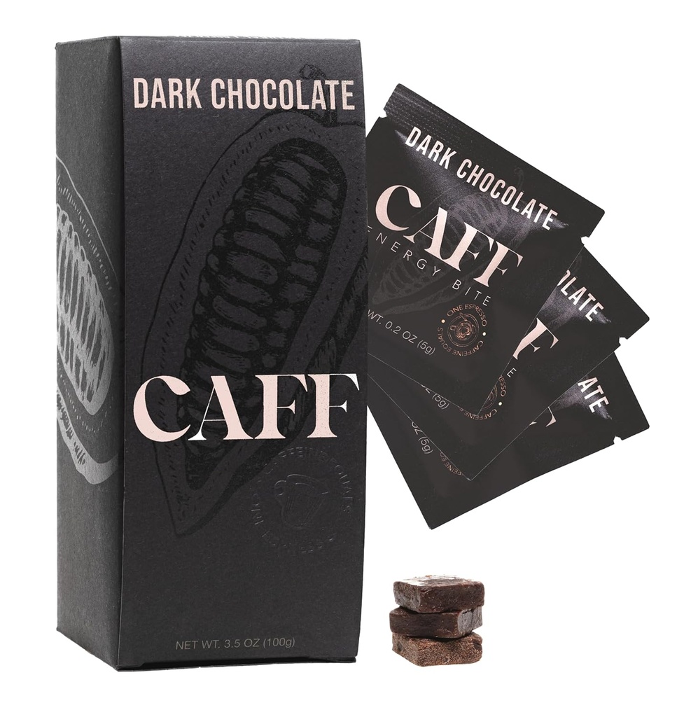 CAFF Alle naturlige energi Bider - Kaffe Chokolade Tyg for energi Boost - Ingen tilsat sukker - 65mg Koffein Chokolade Barer - 15 Calorie Organic Koffein Snacks - Vegan, Gluten- Free, Keto (20 Bites)