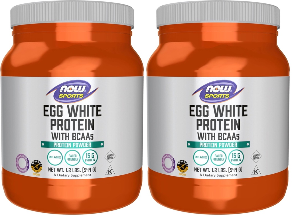 Now Sport Nutrition, Egg White Protein, 16 g med BCAA, Unflavored Powder, 1.2 -Pound (pakke med 2)