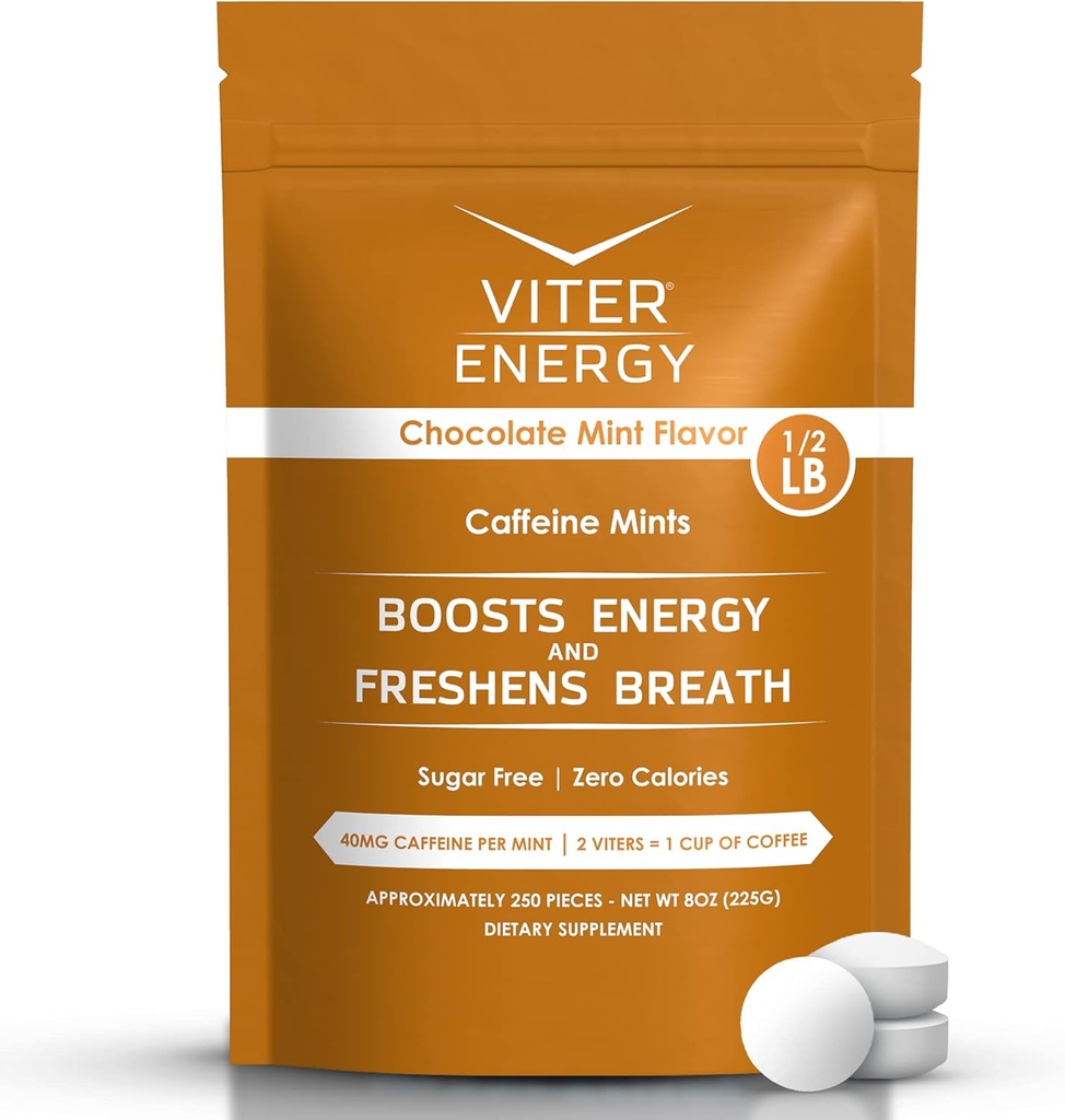 Viter Energy 40mg koffein mints - Sugar Free, B Vitaminer, Vegan, øger hurtig energized Alert Focus, Kaffeined Nootrope Supplement piller (Chokolade Mint Flavor, 8oz, Bulk Bag)