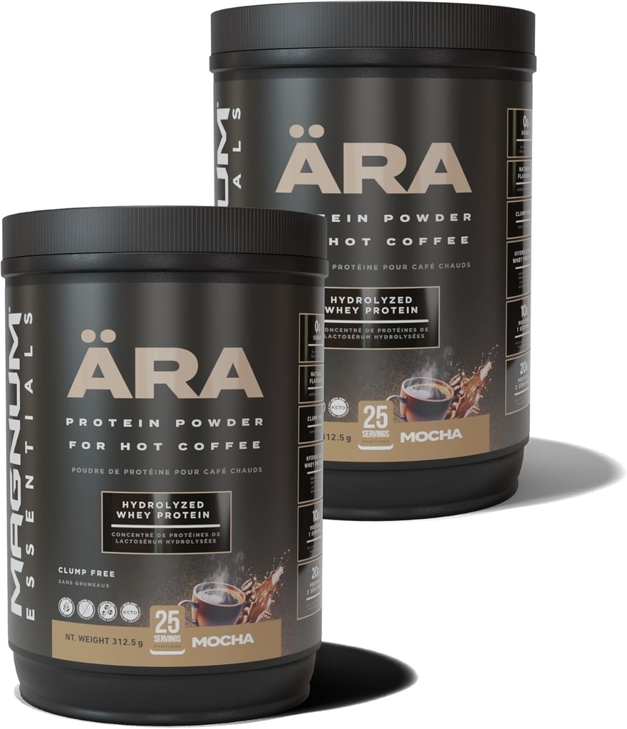 Ara Mocha High Protein Powder Tub for Hot & Cold Coffee, Tea, Drinks - Sugar-Free, Clump-Free - 20g Dissolves Smoothly in Hot Drinks, 325g (2 Pack)