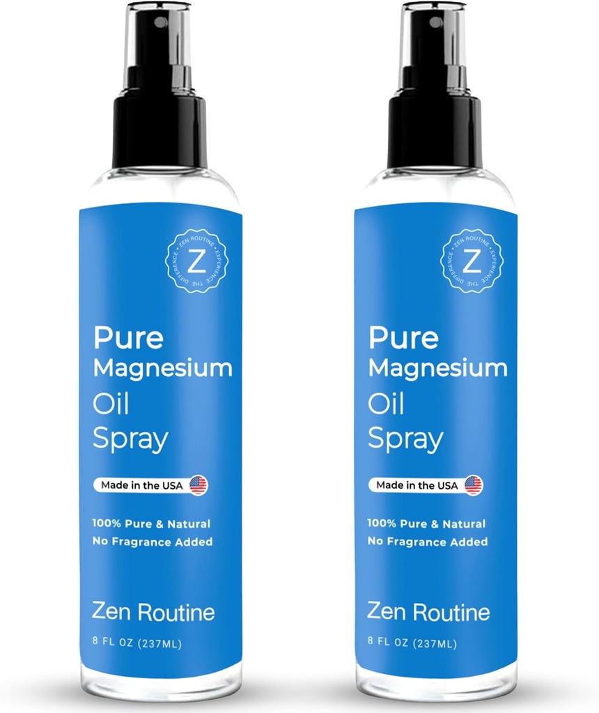 Pure Magnesium Oil Spray - 8oz (2- Pack) - USP Grade - Magnesium Oil for Feet, Krop, Muscles & Leg Cramps - Topical Magnesium Glycinate, Aceite de Magnesio, Organic Magnesium Chloride - Made in USA