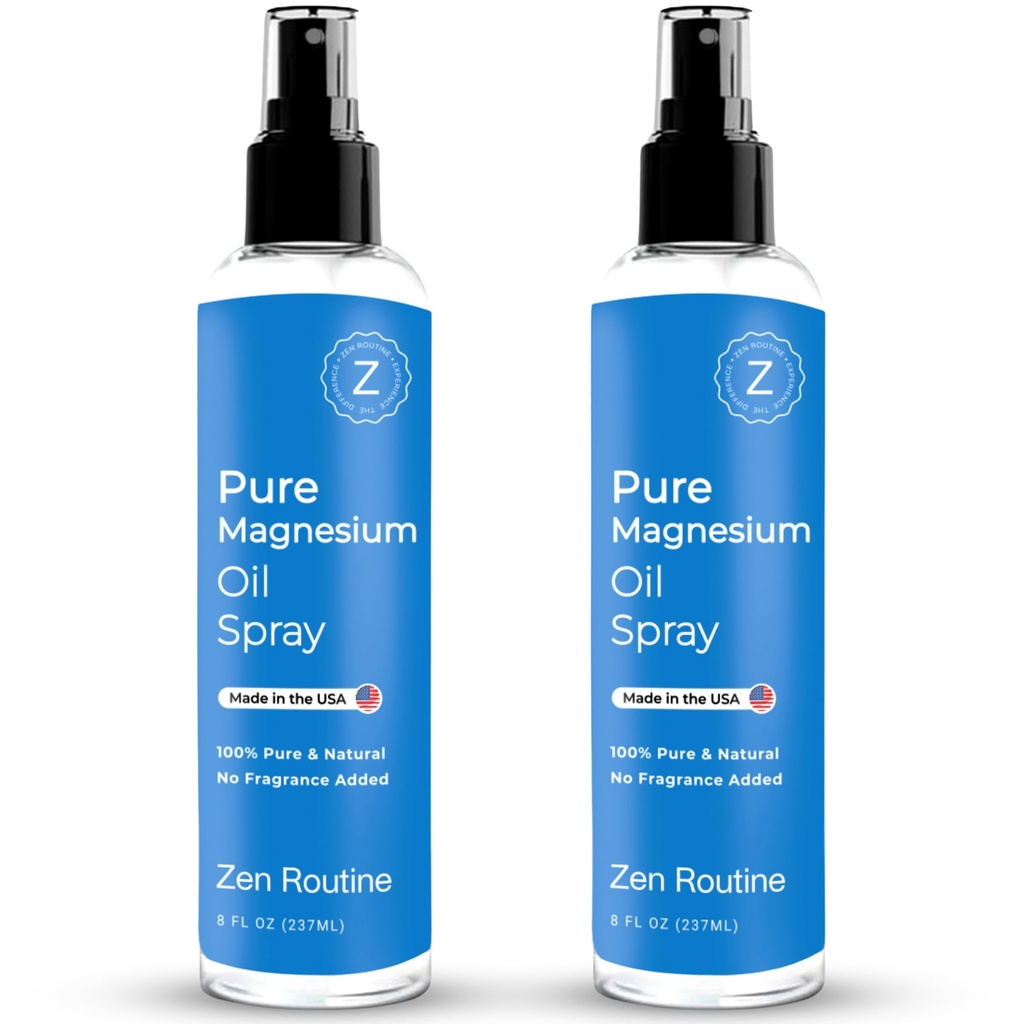 Pure Magnesium Oil Spray - 8oz (2- Pack) - USP Grade - Magnesium Oil for Feet, Krop, Muscles & Leg Cramps - Topical Magnesium Glycinate, Aceite de Magnesio, Organic Magnesium Chloride - Made in USA