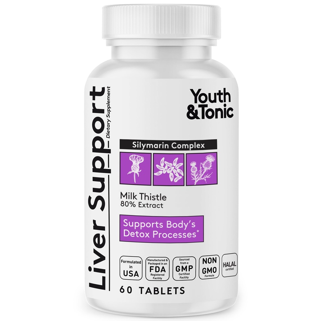 Youth & Tonic Lever Detox Cleanse Supplement - Silymarin Milk Thistle Complex Formel for Body Health, Repair & Support - Non- GMO Herbal Vitamin - 60 kapsler til kvinder og mænd