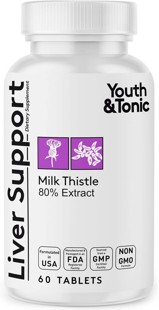 Youth & Tonic Lever Detox Cleanse Supplement - Silymarin Milk Thistle Complex Formel for Body Health, Repair & Support - Non- GMO Herbal Vitamin - 60 kapsler til kvinder og mænd