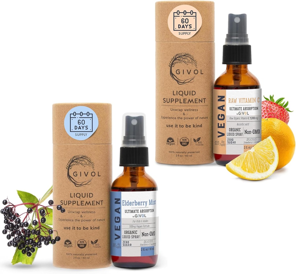 Økologisk Elderberry Mist- Sambucus Nigra (ekstra styrke) og C-vitamin Ekstra styrke Spray Mist: Daily Absorption Liquid Extract - Non- GMO - immunboost Optimerer wellness fordele