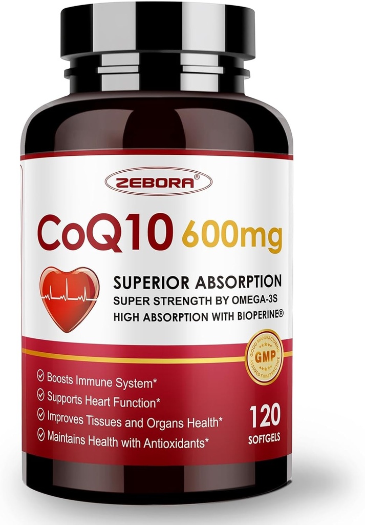 CoQ10- 600mg- Softels - Extra Strength Coenzym Q10 med PQQ, Omega-3 & BioPerine - High Absorption CoQ10 Kosttilskud Antioxidant (Ubiquinone) til Heart Health & Energy Production, 120 Softgels