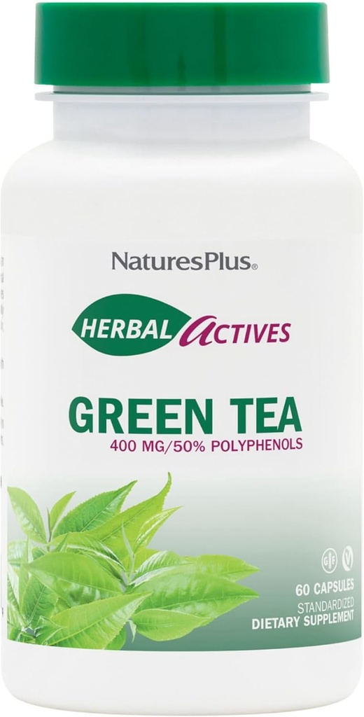 NaturesPlus Herbal Actives Green Tea - 60 Capsules - Non-GMO, Vegan, Gluten Free - 60 Servings