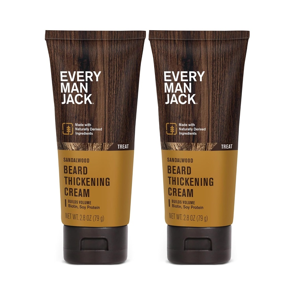 Hver mand Jack Beard Thickening Cream - Styrker, Thickens, Nourishes Beard - Light Sandalwood Duft - Lavet med naturligt afledte ingredienser som Biotin, Vitamin B6, Soy Protein - 2,8oz - 2 Pack