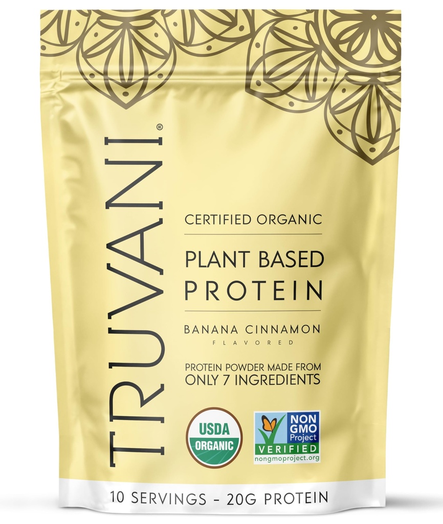 Truvani Vegan Pea Protein Powder • 124; Banana Cinnamel • 124; 20g Organic Plant Protein • 124; 10 Servering • 124; Keto • 124; Gluten & Dairy Free • 124; Lav Carb • 124; Ingen tilsat sukker