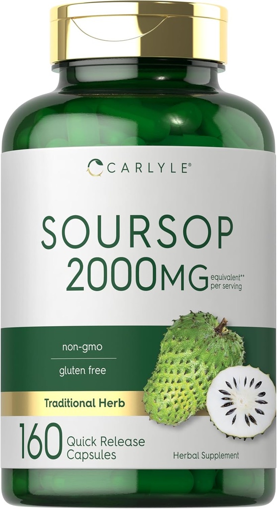 Carlyle Soursop Leaves - 124; 2000mg - 124; 160 Kapsler - 124; Traditionel Herb - 124; Non GMO, Gluten Free Supplement