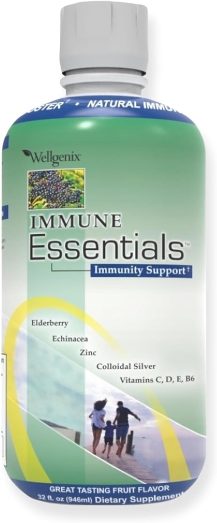 Wellgenix Immunoessentials - 12 i 1 naturligt immunsystem Support - Flydende næringsstof Multivitamin - Øger immunsystemet og samlede sundhed for børn og voksne - Frugt Punch Flavor 32 oz