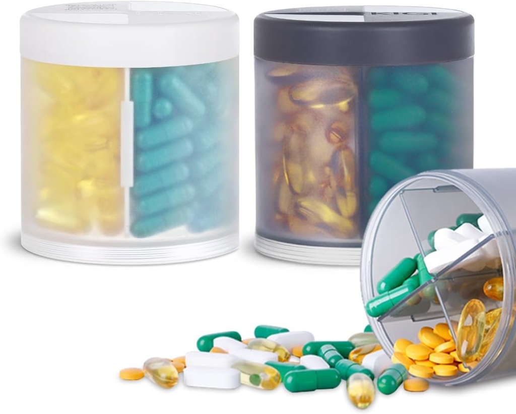 2 Pack KIGI Stor kapacitet Medicin Organizer Pill flasker med 4 afdelinger