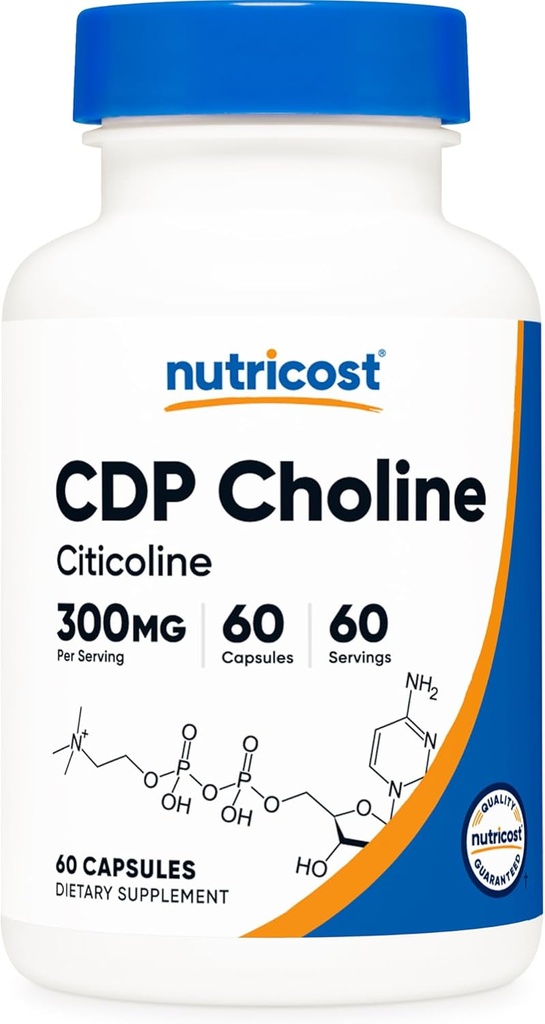 Nutricost CDP Cholin (Citicolin) 300mg, 60 Vegetariske Kapsler - Non-GMO, Vegetarisk Friendly, Gluten Free...