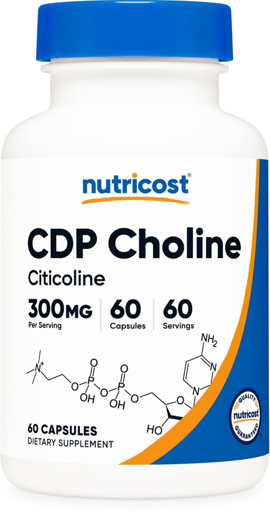 Nutricost CDP Cholin (Citicolin) 300mg, 60 Vegetariske Kapsler - Non-GMO, Vegetarisk Friendly, Gluten Free...