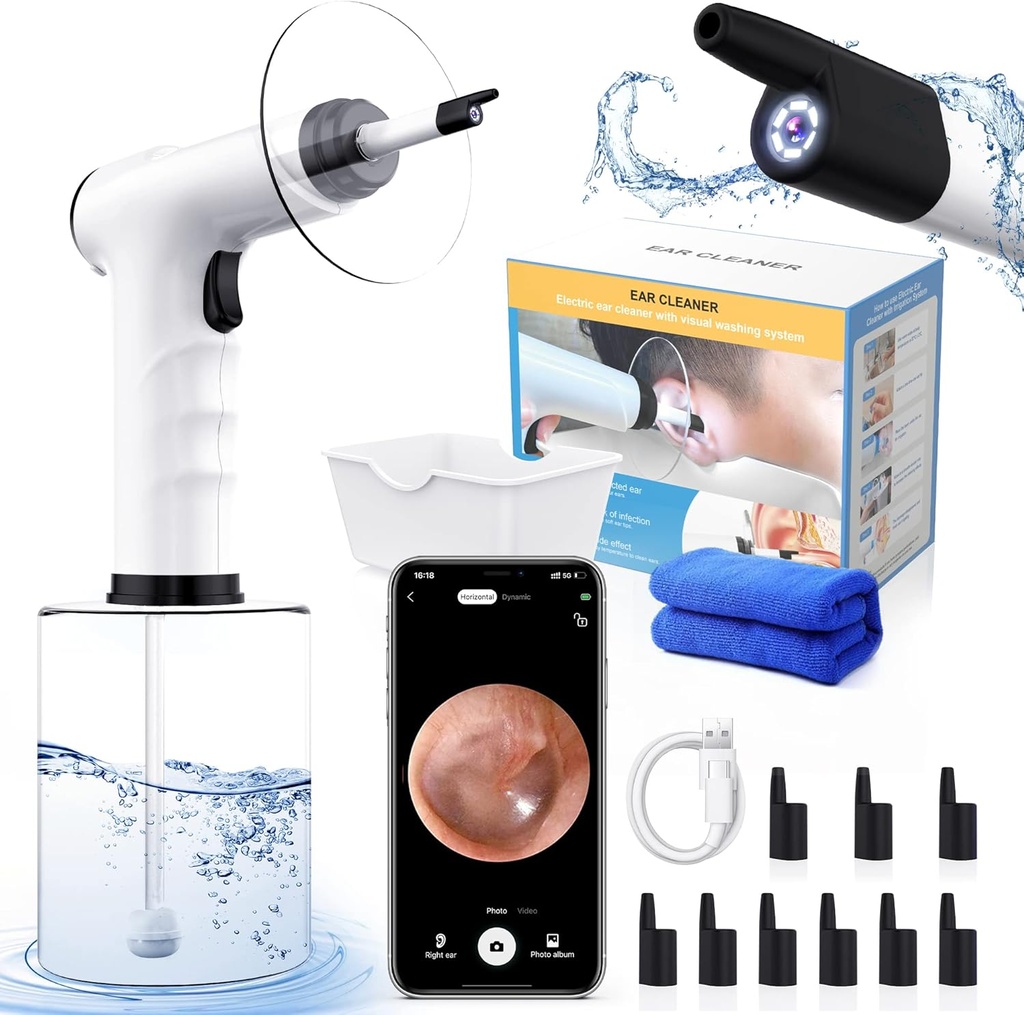 Ear Wax Removal, Ear Rengøring Kit, Vand drevet Ear Cleaner med 3 tryk Modes 12 Erstatningstips, Ear Vanding Flushing System, Sikker og effektiv Ear Wax Removal Tool (Sort)