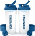 Utopia Home Shaker Flaske 2 Pack - 24 Ounce Plastic Protein eller Cocktail Shaker Flaske til Pre & Post træning med Twist & Lock Protein Box Storage (Clear / Navy)