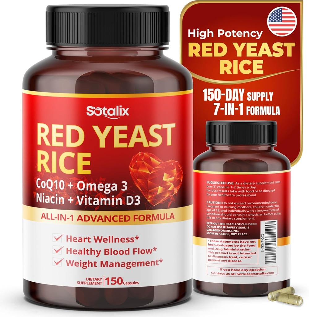 Ultra Red Gær Rice med CoQ10, Omega 3 Niacin, Vitamin D3 for Total Well- Being, Immunsystemet Support - USA Made & Testet (150 Greve (pakke med 1))