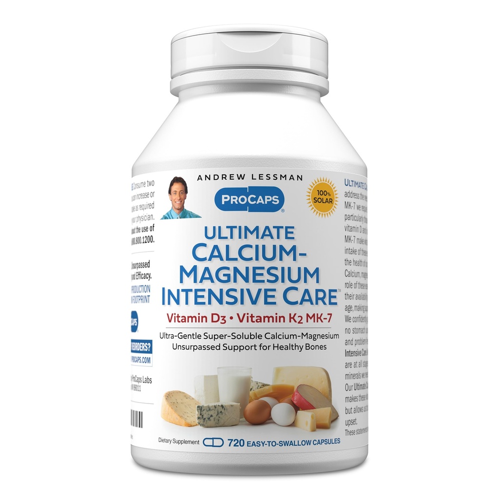 ANDREW LESSMAN Ultimate Calcium- Magnesium Intensive Care med vitamin D3 & K2 MK7- 120 mcg - 720 kapsler - Knogle- og Skeleton Health Essentials. Rolig, let at sluge, Super Opløselig. Ingen tilsætningsstoffer