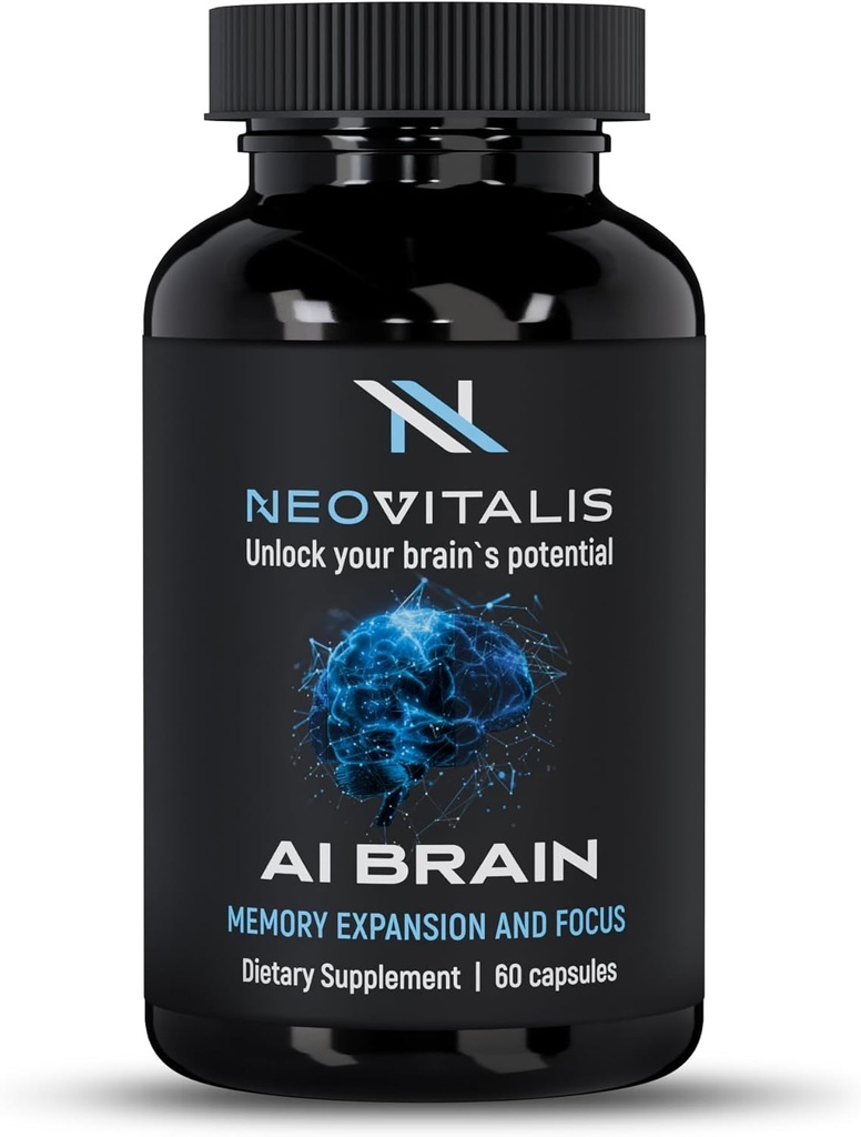 AI Brain Nootrop supplement til fokus, hukommelse & mental Clarity forbedring kapsler til mænd og kvinder, Caffe- Gratis daglig kognitiv støtte med Bacopa, Alpha GPC & vitamin B6, 60 Vegetariske kapsler