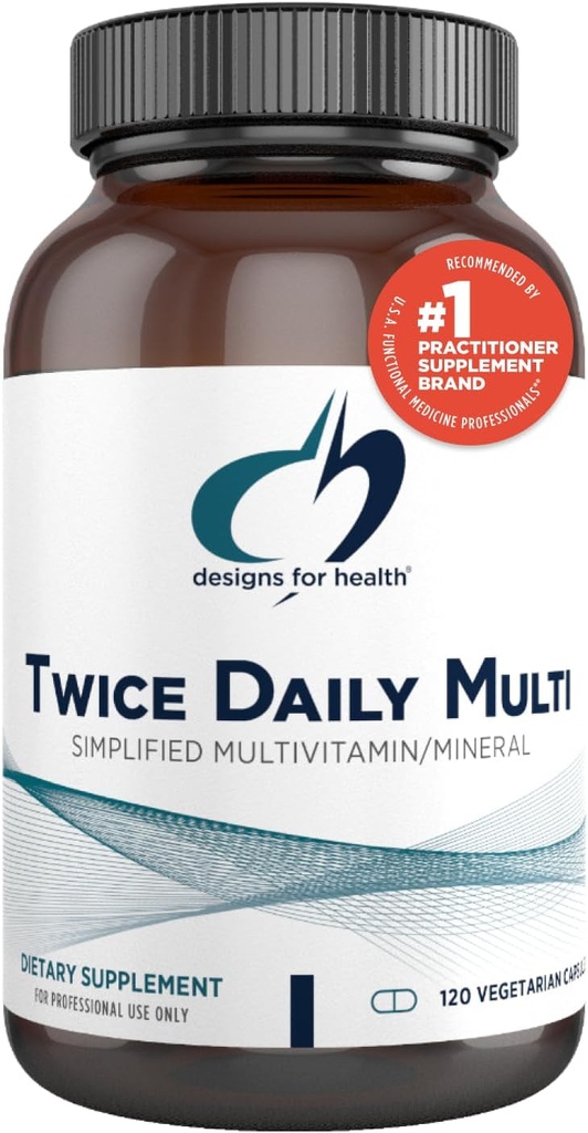 Design for sundhed Metylerede Multivitamin til kvinder & mænd - To gange dagligt multimineral supplement & Multivitamin Uden jern + methyleret B12 og folat, C-vitamin, K, D, E + mere (120 kapsler)