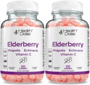 Sundhedsdosis Elderberry Sambucus Gummy Vitamin Kids 100 Gummies. med Propolis Extract, Echinacea, C-vitamin, Yummy Raspberry Flavor, Vegan, Gluten- Free, Defense, immunforsvar Support Booster. Pakning med 2