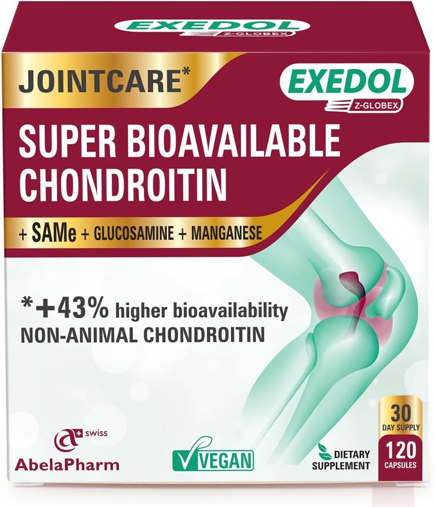 Exedol Biotilgængelig Glucosamine Chondroitin, Vegansk fælles supporttillæg til forbedret fælles funktion, brusk sundhed, Connective Tissue og ben sundhed - 120 kapsler
