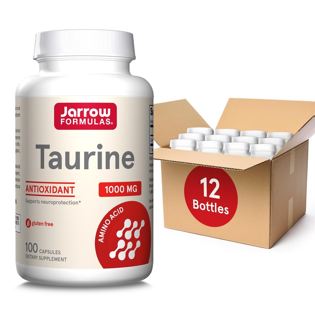 Jarrow Formulas Taurine 1000 mg, Kosttilskud, Aminosyretilskud til helbredskontrol, 100 kapsler, 100 dages forsyning, (pakke med 12)