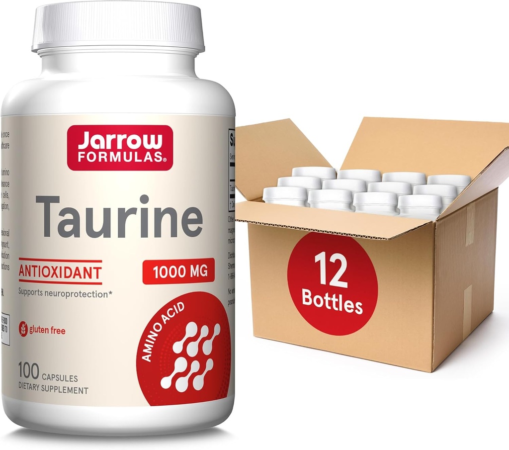 Jarrow Formulas Taurine 1000 mg, Kosttilskud, Aminosyretilskud til helbredskontrol, 100 kapsler, 100 dages forsyning, (pakke med 12)