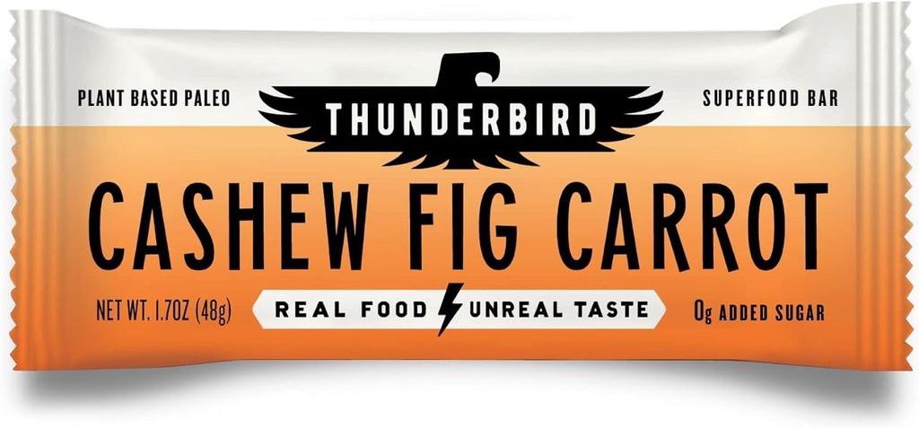 Thunderbird Bars Energy Snack, Gluten- Free with Protein, Sund Real Food, Vegan Paleo Non- GMO, Ingen tilsat sukker, Cashew Fig Gulerod Flavor (12 greve, 1.7 oz. Barer)