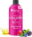Zena Nutrition Liquid Collagen Peptider og Biotin, 2500mg Verisol Bioactive Collagen Peptider, 5000mcg Biotin, hår, hud, negl supplement til kvinder og mænd, blandet berry, 90 Servering, 30 fl oz