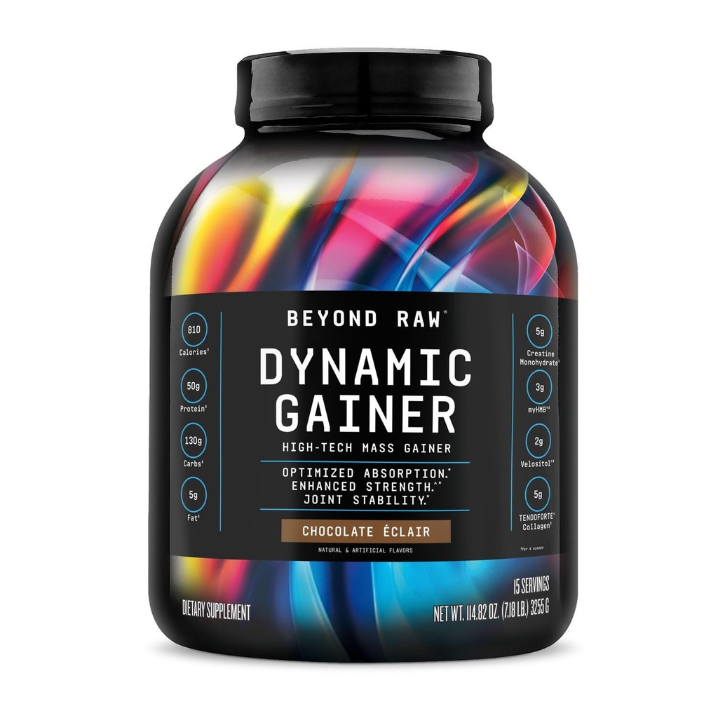 BEYOND RAW Dynamic Gainer. High- Tech Mass Gainer, Optimeret Absorption og forbedret styrke, Vanilla Cheesecake, 15 Servere