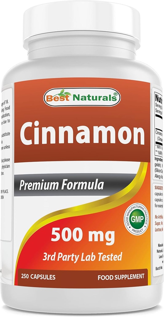 Bedste Naturals Cinnamon 500 mg 250 Kapsler (250 Tæl (pakning med 1))