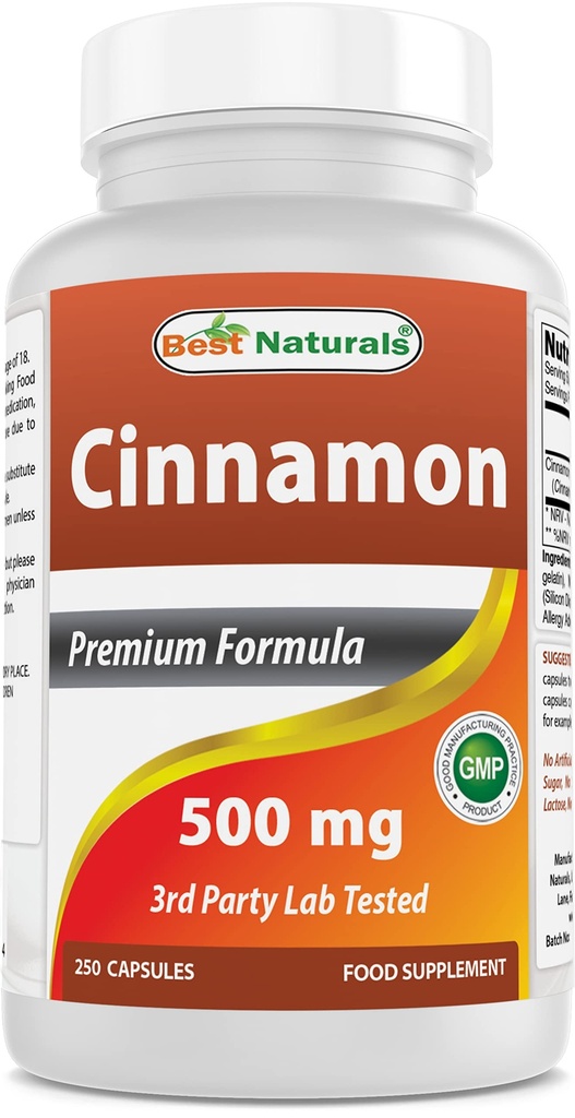 Bedste Naturals Cinnamon 500 mg 250 Kapsler (250 Tæl (pakning med 1))