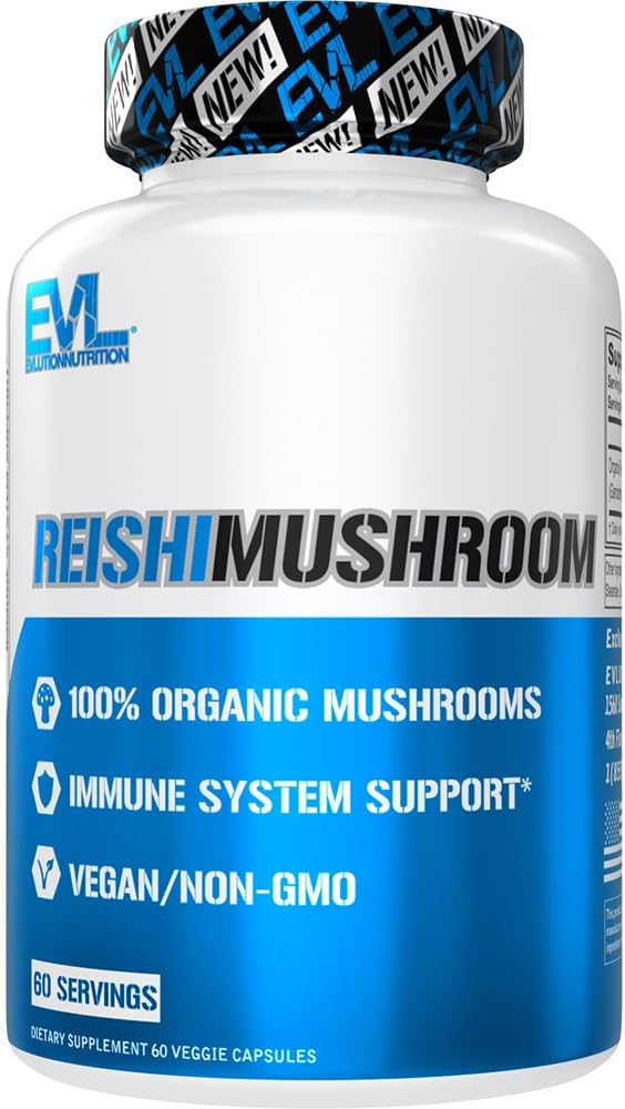 Evolution Nutrition Reishi Mushroom - Immunsystem & Health Support - 500mg Mushroom Supplement - 100% Økologisk, Vegan & Non- GMO - 60 Servering