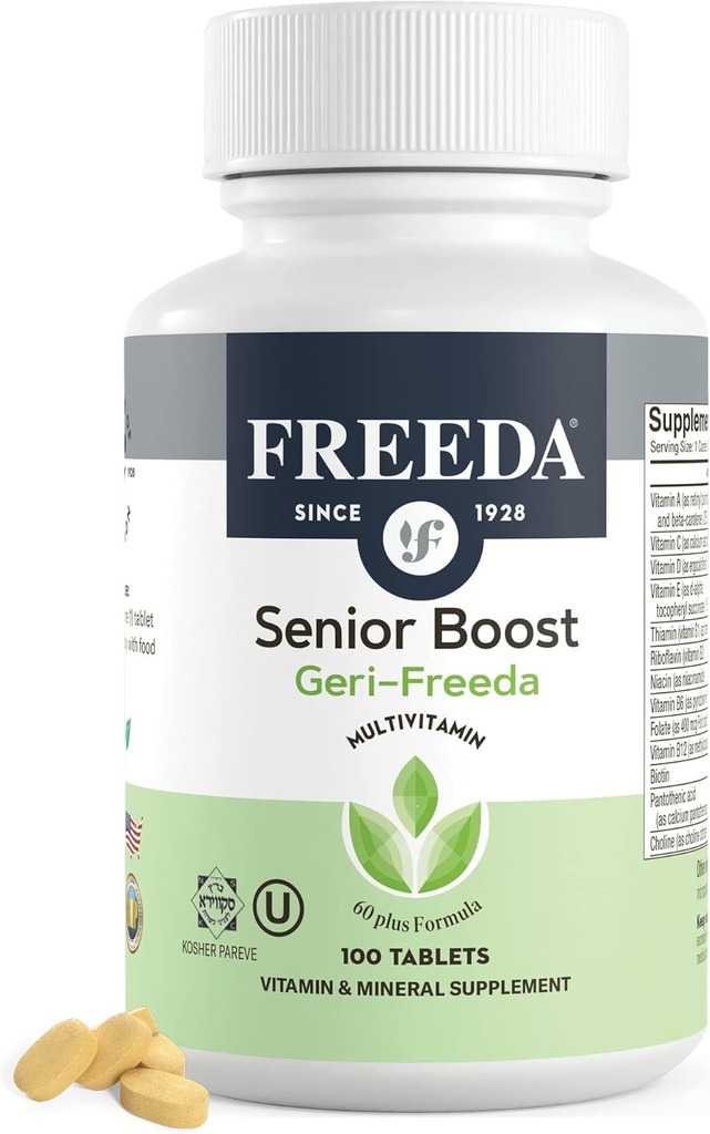 Freeda Senior Multivitamin - Kosher Vitaminer til mænd og kvinder 60 og derover - En daglig coated tablet - Kvinder & Mænds Vitaminer Multivitamin 60 Plus - Vitaminer til kvinder Over 60 Plus Ældre (100 Greve)