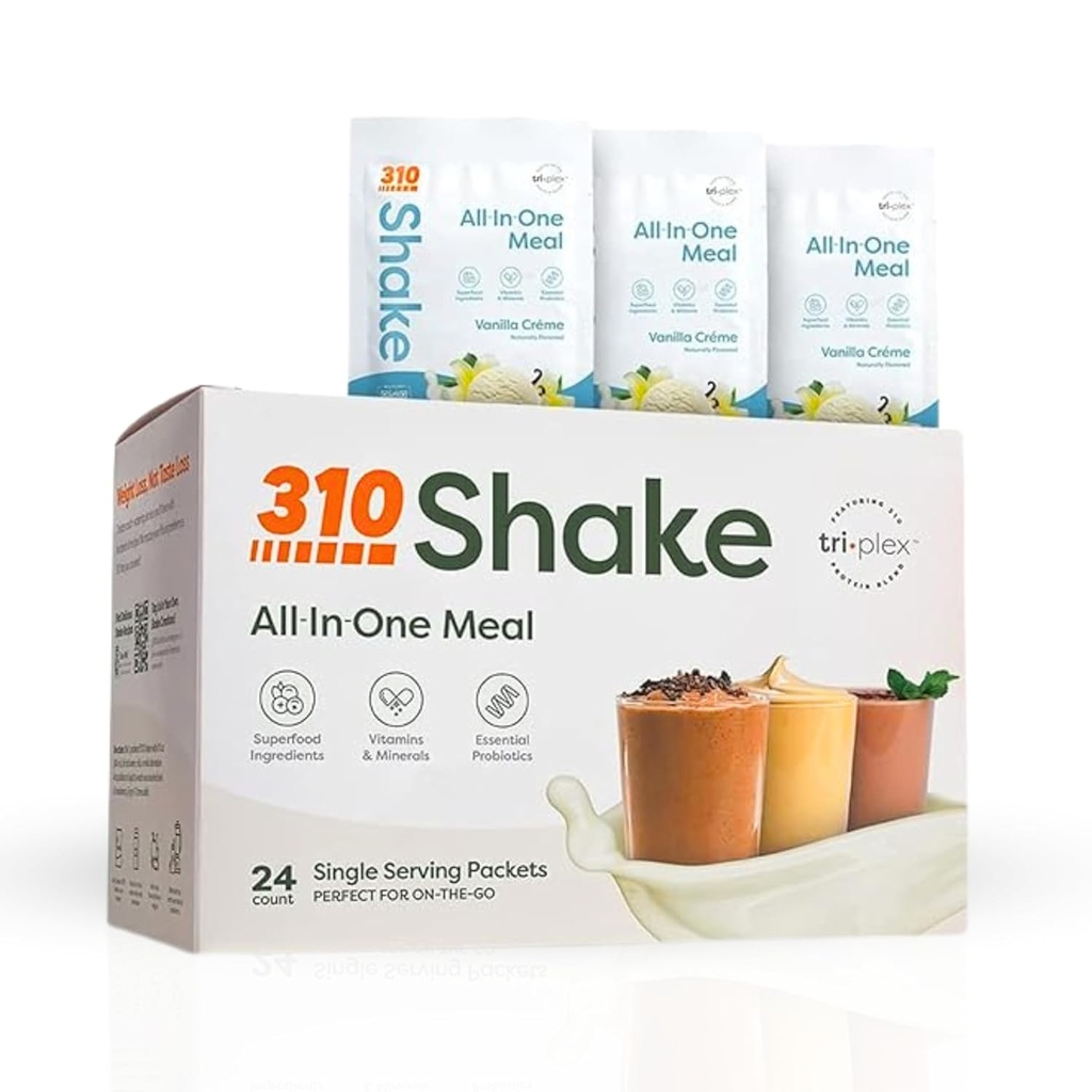 310 Nutrition - All- In- One Meal Erstatning Shake - Ny formel med Fiber Rich Vegan Superfood Blend - Natural Sweeteners - Low Carb Shake, Keto & Paleo Friendly - Gluten Free - 26 Essentielle Vitamin & Minerals - Variety Shake Box - Vanilla Créme