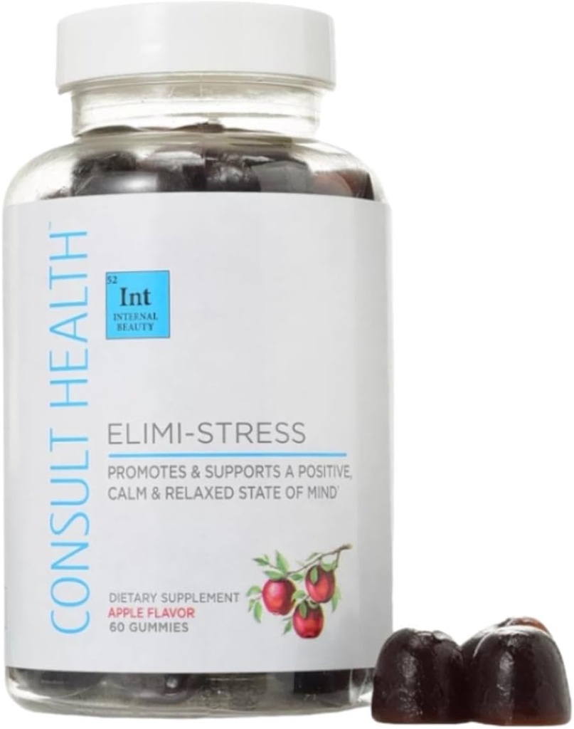 Consult Health - ELIMI-Stress Vegan Gummies - Stress Relief supplement - Reduktion Træthed - Natural Apple Flavor - Ashwagandha Root & Leaf Extract -Tumerisk ekstrakt - Koffein fri - 60 Greve