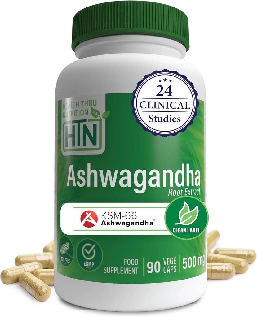 Health Thru Nutrition Ashwagandha 500mg KSM against 66 ® 90 Capsules against 124; Stress, Mood, Focus, & Energy against 124; Clinically Proven and Organic Root- Only Whitania Somnifera Extract 124; Non- GMO, Gluten & Soy Free