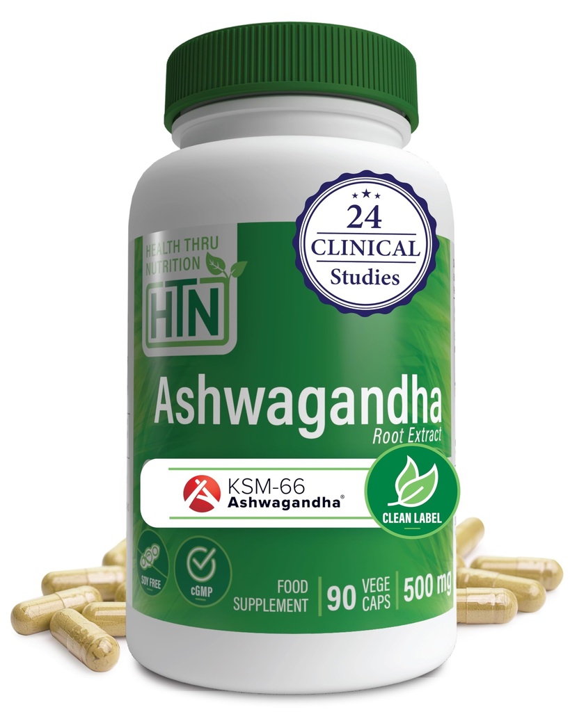 Health Thru Nutrition Ashwagandha 500mg KSM against 66 ® 90 Capsules against 124; Stress, Mood, Focus, & Energy against 124; Clinically Proven and Organic Root- Only Whitania Somnifera Extract 124; Non- GMO, Gluten & Soy Free