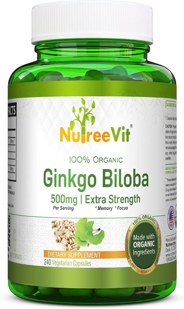 NutreeVit Ginkgo Biloba Herbal supplement kapsler (240 Greve)