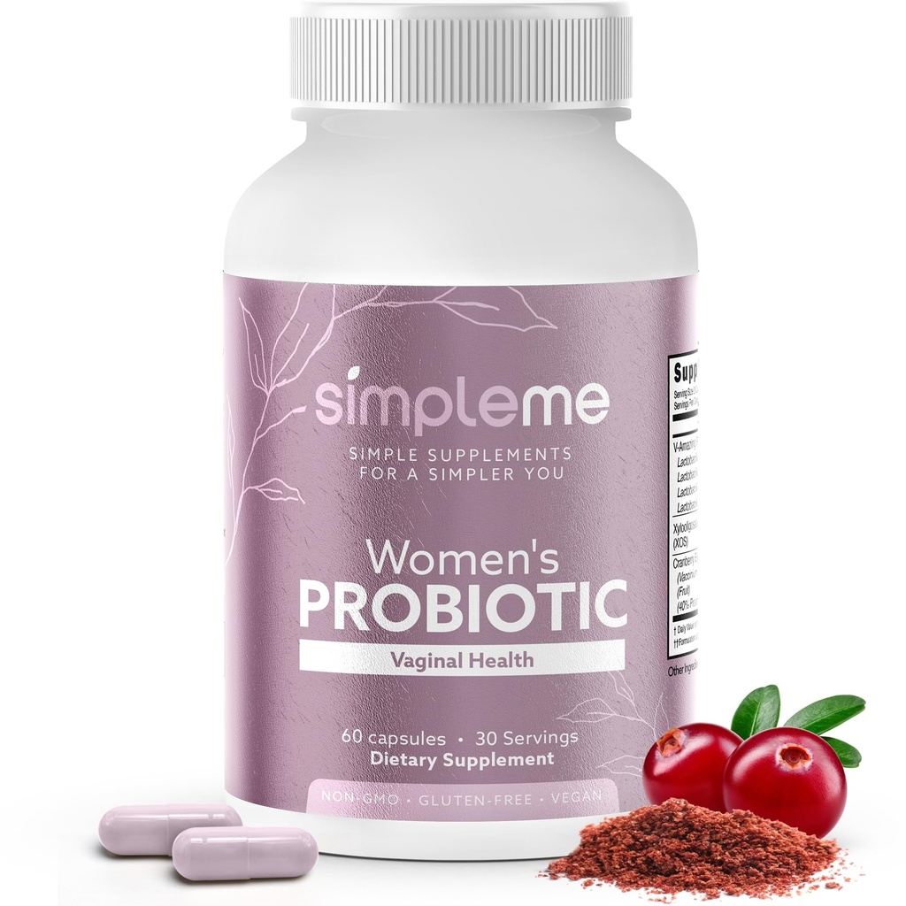 Simple Womens Probiotika med Prebiotika, Cranberry - Vaginal Probiotika for kvinder - For pH balance, UTI, Vaginal Sundhed, Gut Flora - Kvinder Probiotika Supplement Complex for Wellness - 60 Kapsler