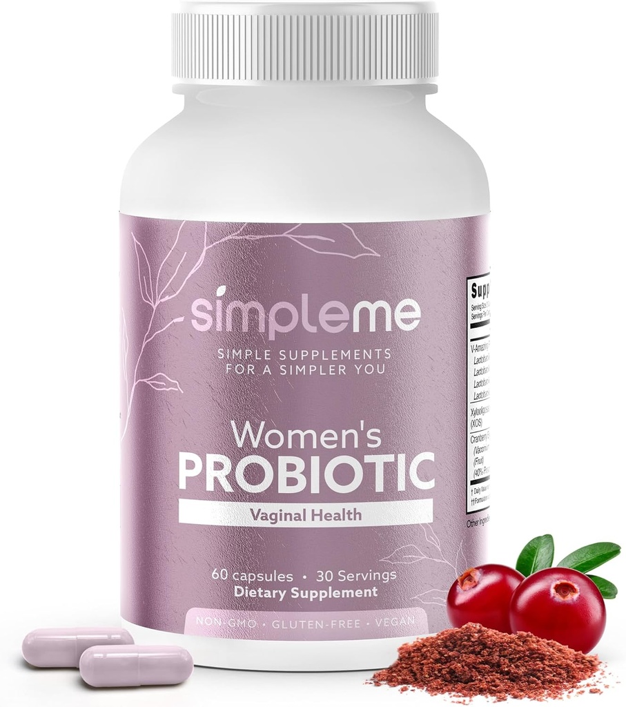 Simple Womens Probiotika med Prebiotika, Cranberry - Vaginal Probiotika for kvinder - For pH balance, UTI, Vaginal Sundhed, Gut Flora - Kvinder Probiotika Supplement Complex for Wellness - 60 Kapsler
