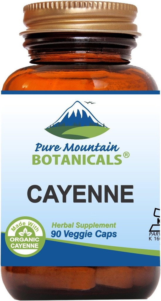 Pure Mountain Botanicals Cayenne Pepper Kapsler - 90 Kosher Vegan Caps med 500mg Organic Cayenne Pepper med Capsaicin